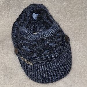 Black Knit Visor Beanie